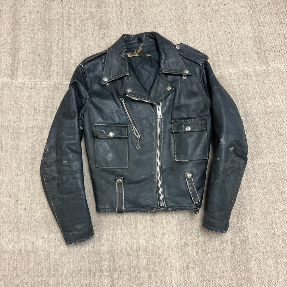 Vintage Harley Davidson Cycle Queen‎ Leather Jacket Women's Small Black 1950s